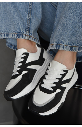 Кросівки жіночі чорно-білого кольору на шнурівці 186-158 165973C