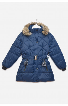 Куртка детская зимняя для девочки темно-синего цвета 166570C