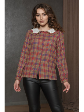 Рубашка женская бежевого цвета в клеточку 166785C Рубашка женская бежевого цвета в клеточку 166785C
