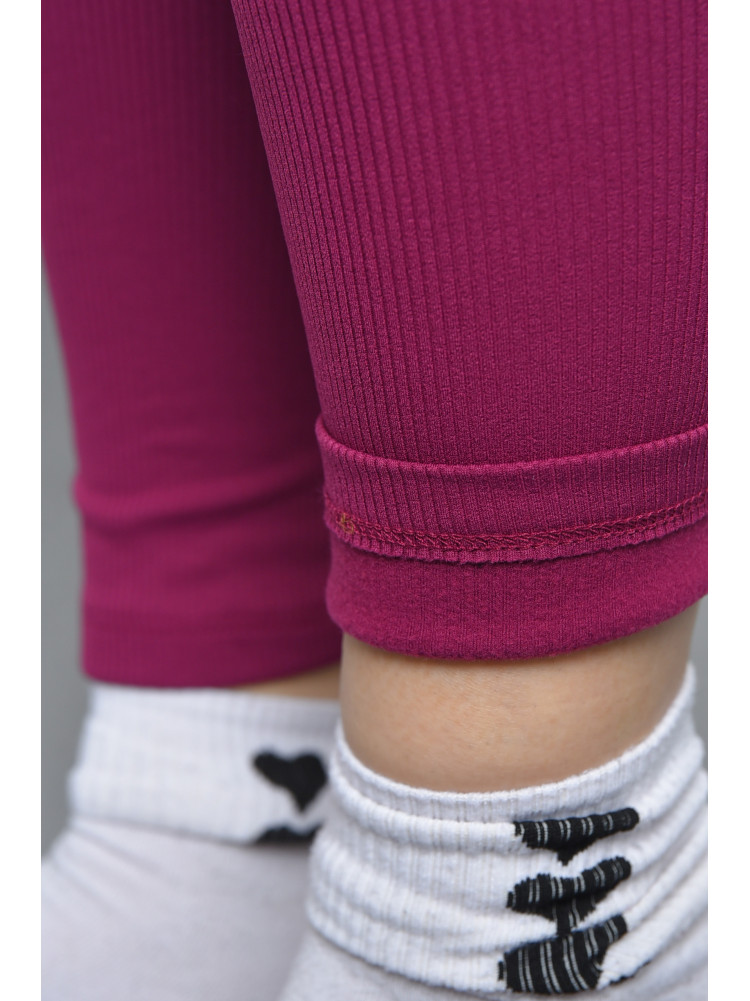 Лосины женские в рубчик на флисе бордового цвета 706 167641C