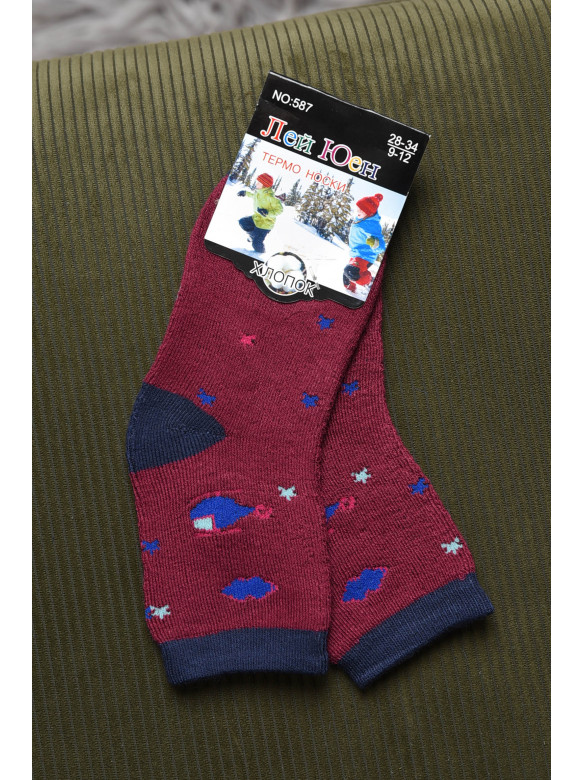 Носки детские махровые для мальчика бордового цвета 587 167885C