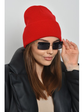 Шапка жіноча весна-осінь з відворотом червоного кольору 168261C Шапка жіноча весна-осінь з відворотом червоного кольору 168261C