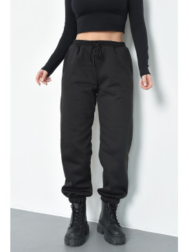 Спортивні штани жіночі на флісі чорного кольору 485 168398C Спортивні штани жіночі на флісі чорного кольору 485 168398C