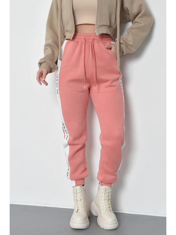 Спортивні штани жіночі на флісі темно-рожевого кольору 21335 168422C
