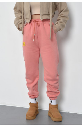 Спортивные штаны женские на флисе персикового цвета 21335 168426C
