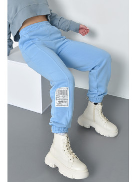 Спортивні штани жіночі на флісі блакитного кольору 168432C