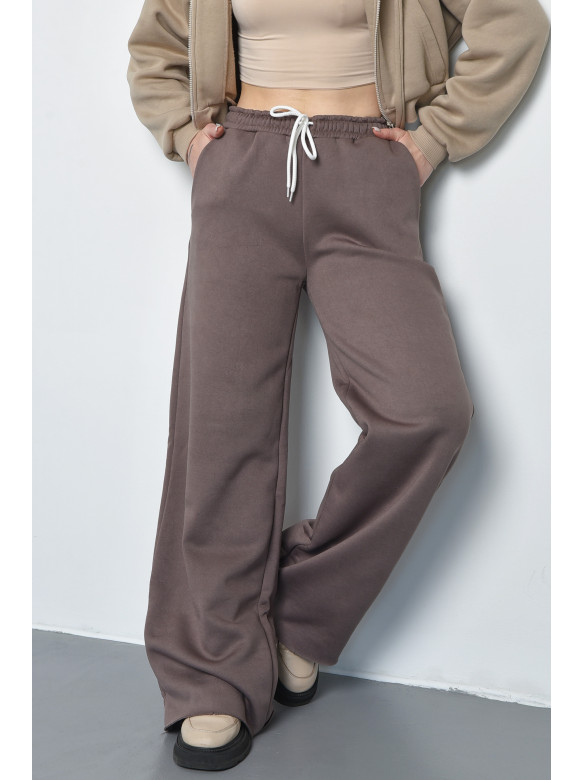 Спортивные штаны женские на флисе коричневого цвета 233 168623C