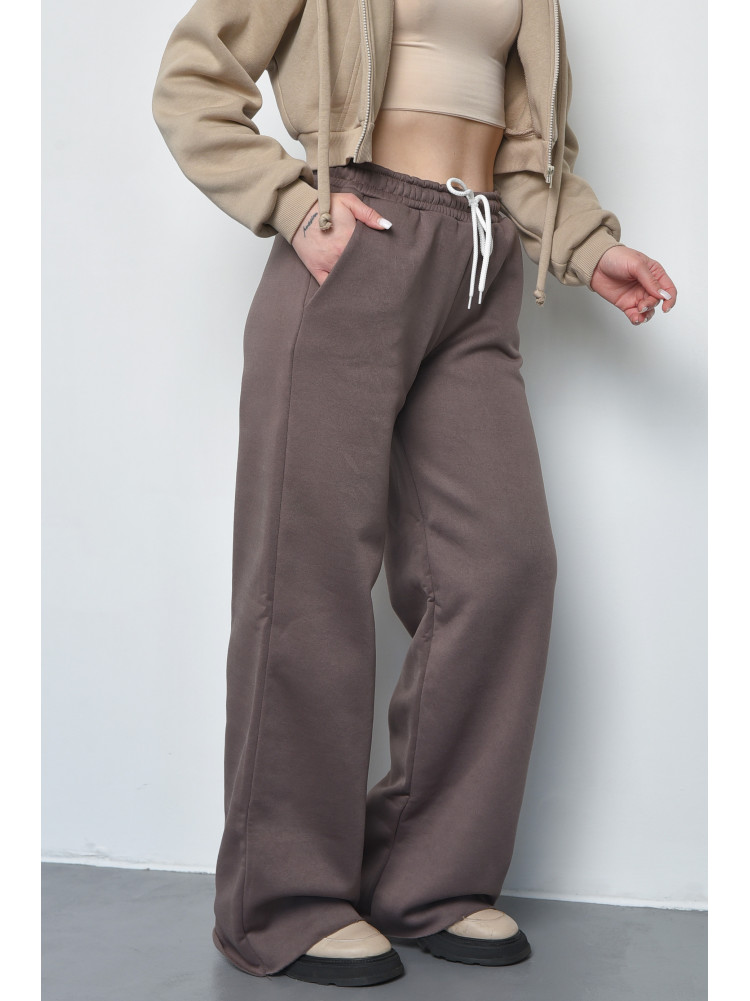 Спортивные штаны женские на флисе коричневого цвета 233 168623C
