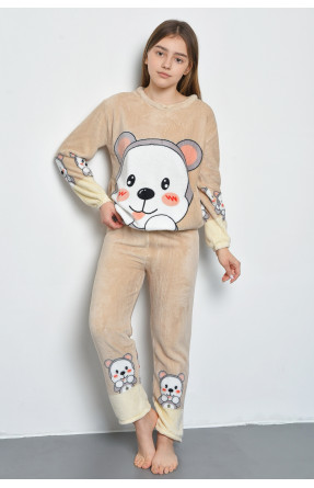 Пижама детская для подростка плюшевая бежевого цвета 80.65 168628C