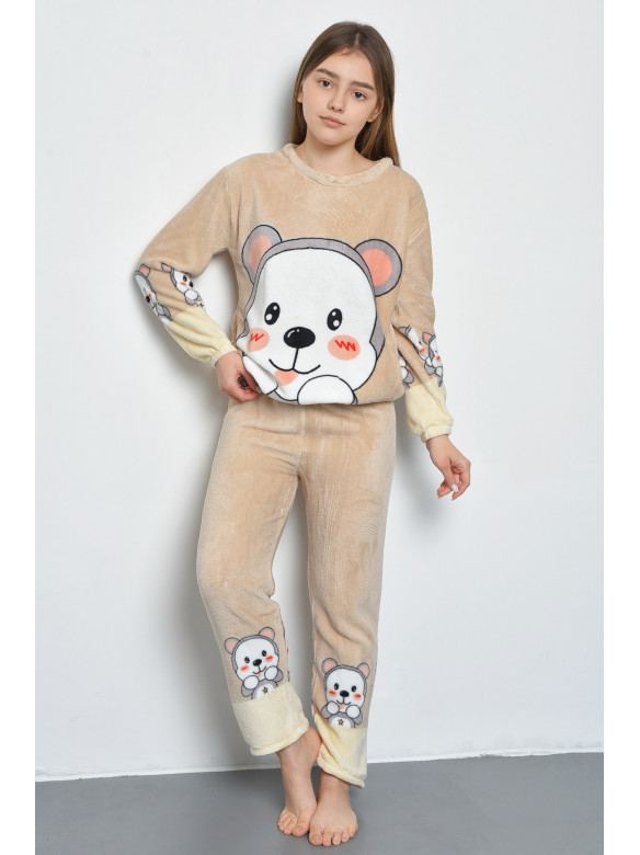 Пижама детская для подростка плюшевая бежевого цвета 80.65 168628C