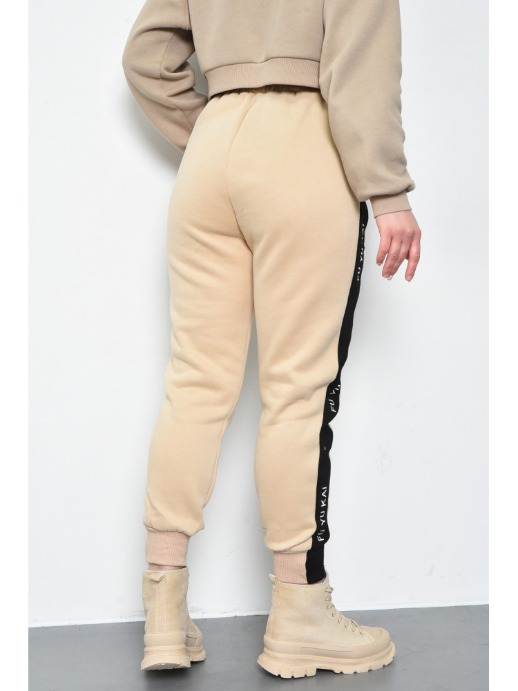 Спортивні штани жіночі на флісі бежевого кольору 21335 168670C