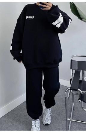 Спортивный костюм женский на флисе черного цвета 1135 168727C