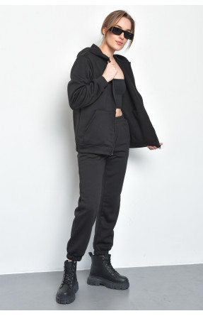 Спортивный костюм женский на флисе черного цвета 1155 168807C