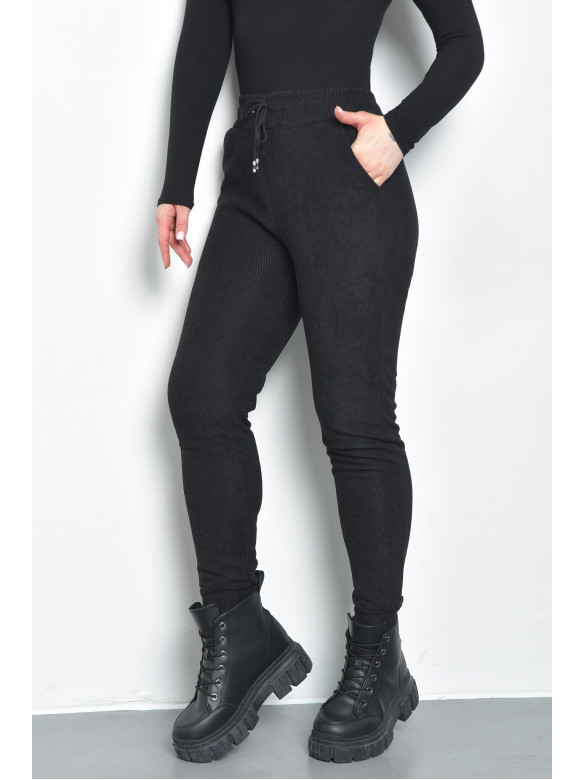 Спортивні штани жіночі вельветові на флісі чорного кольору RP102 168847C