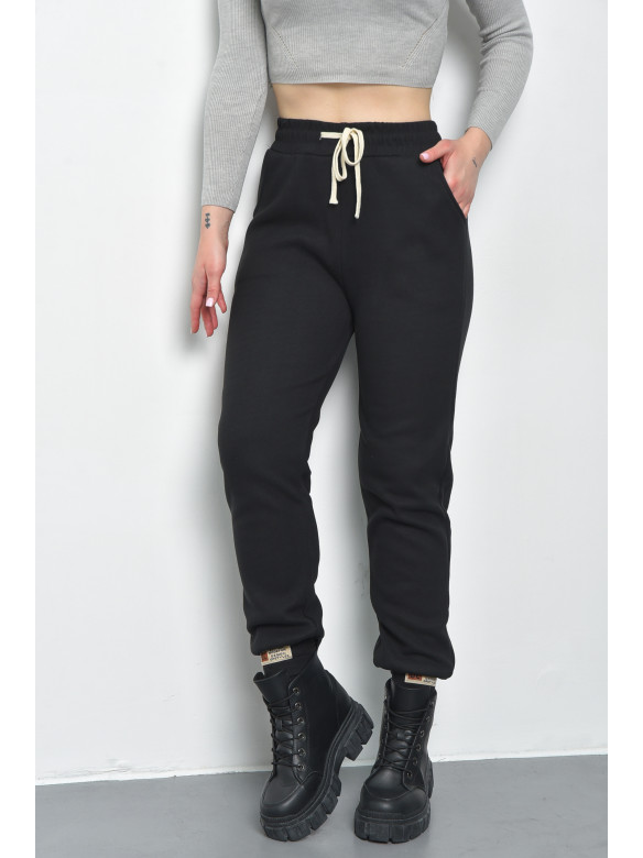 Спортивные штаны женские на флисе черного цвета K1125 168861C