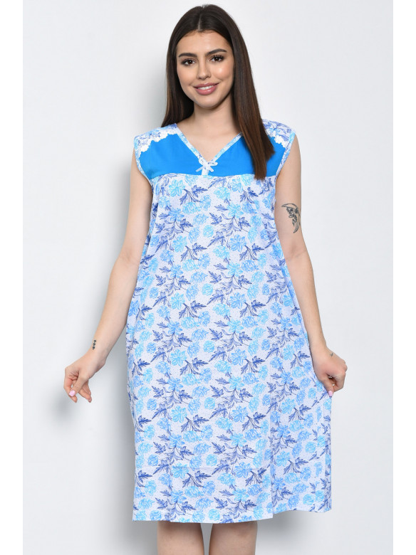 Ночная рубашка женская белого цвета с голубыми вставками 169068C