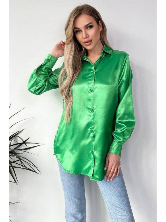 Рубашка женская атласная зеленого цвета 1624 169101C