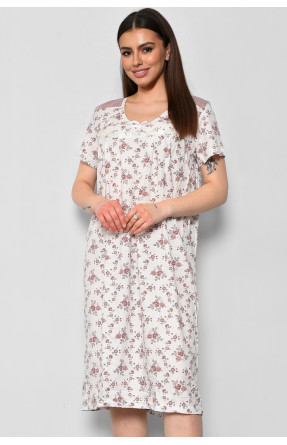 Нічна сорочка жіноча батальна білого кольору з квітковим принтом 169118C