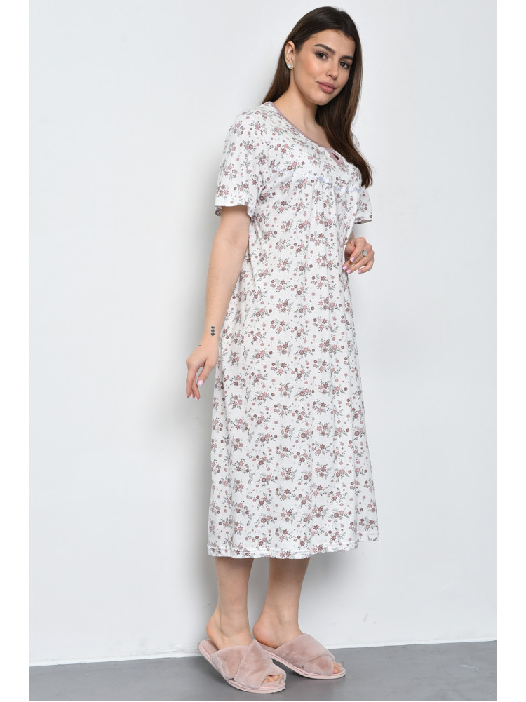 Нічна сорочка жіноча напівбатальна  білого кольору з квітковим принтом 169162C