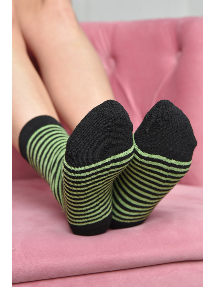 Шкарпетки махрові жіночі чорного кольору з зеленою смужкою розмір 23-25(36-39) 169236C