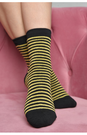 Шкарпетки махрові жіночі чорного кольору в жовту смужку розмір 23-25(36-39) 169239C