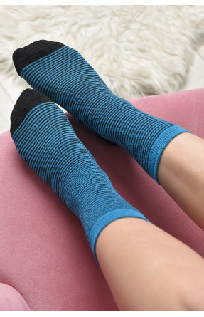 Шкарпетки махрові жіночі чорного кольору в блакитну смужку розмір 23-25(36-39) 169242C