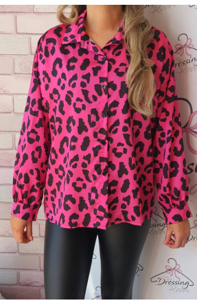 Жіноча блузка з леопардовим принтом малинового кольору 511 169326C