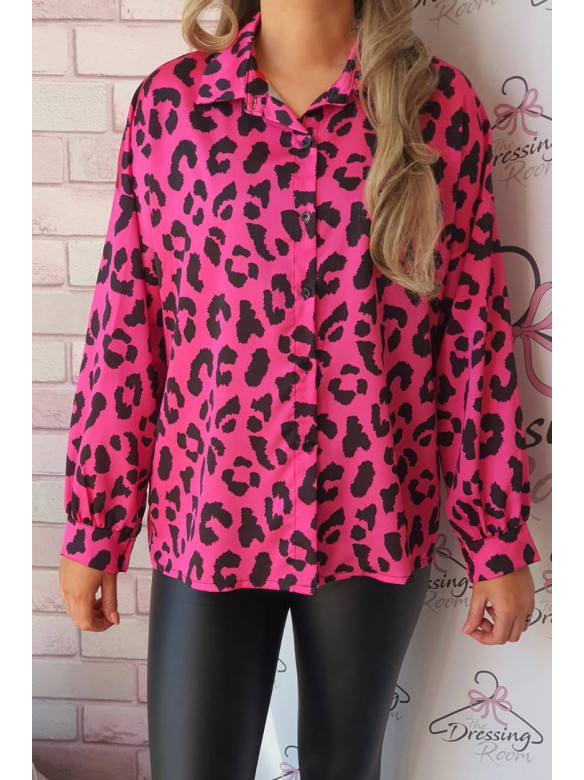 Жіноча блузка з леопардовим принтом малинового кольору 511 169326C