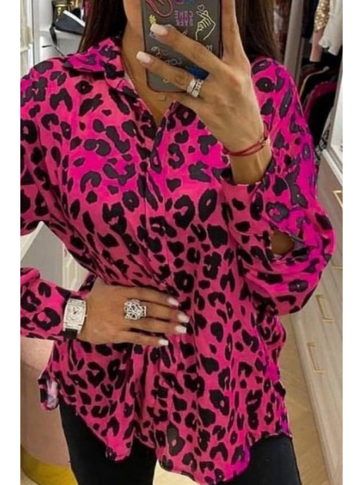 Женская блузка леопардовым принтом  малинового цвета 511 169326C
