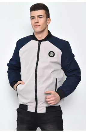 Куртка чоловіча демісезонна на хутрі синьо-бежевого кольору 1111 169383C