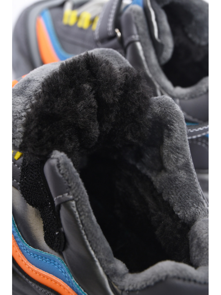 Кроссовки детские для мальчика на искуственном меху серого цвета 2230-2 169544C