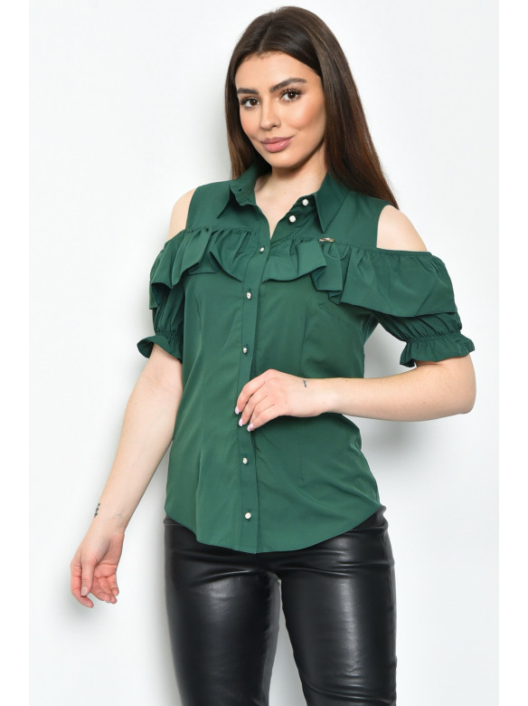 Блуза жіноча однотонна темно-зеленого кольору 141036 169979C