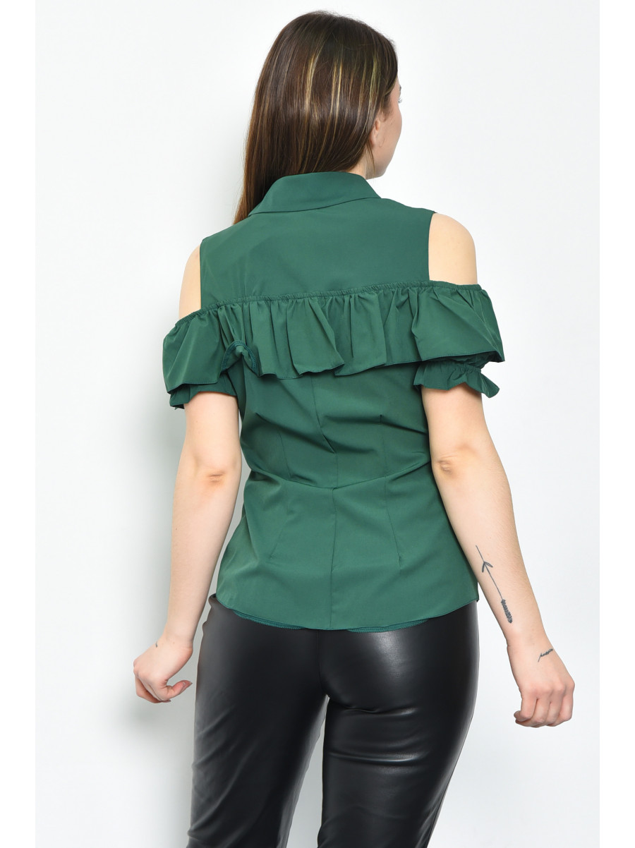 Блуза жіноча однотонна темно-зеленого кольору 141036 169979C