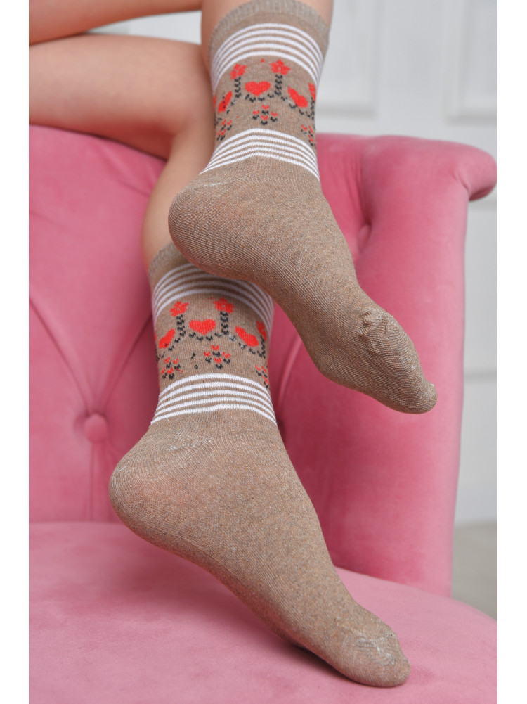 Шкарпетки жіночі з малюнком коричневого кольору розмір 36-40 170112C