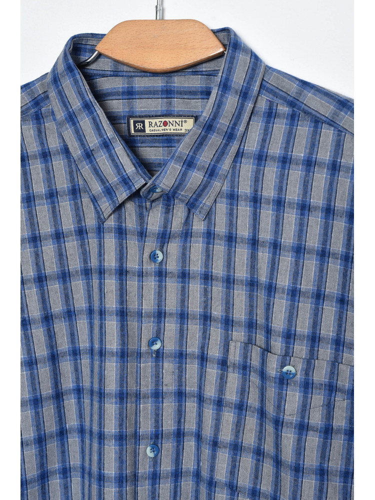 Рубашка мужская батальная серо-синего цвета в клеточку 401 170213C