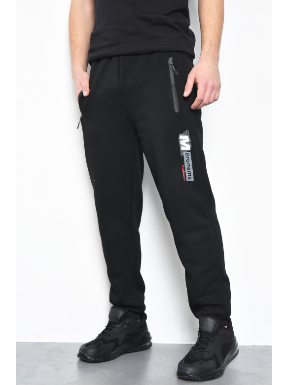 Спортивные штаны мужские на флисе черного цвета 6127 170514C