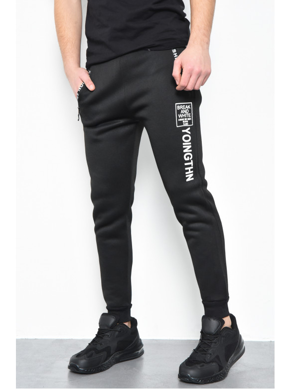 Спортивные штаны мужские на флисе черного цвета 170540C