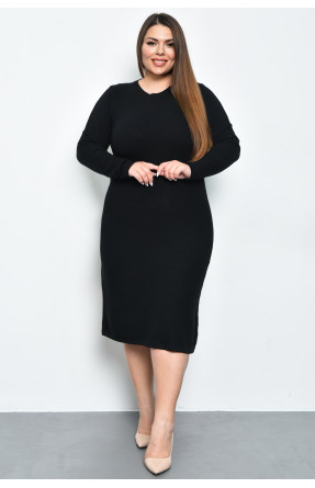 Платье женское однотонное черного цвета батал 6013 170617C