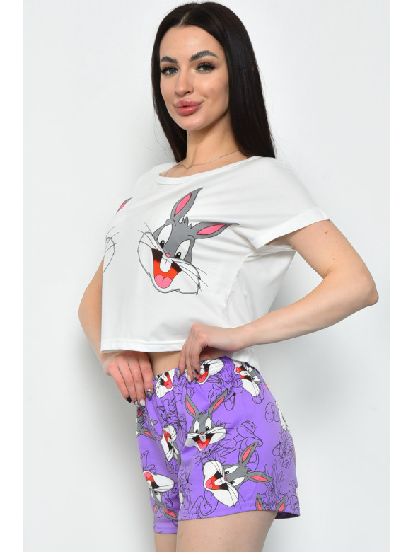 Пижама женская летняя шорты+футболка бело-фиолетового цвета 19009,63 170628C