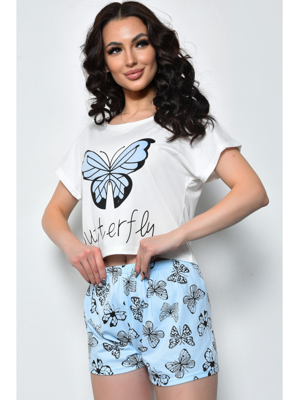 Пижама женская летняя шорты+футболка бело-голубого цвета 19009,76 170641C