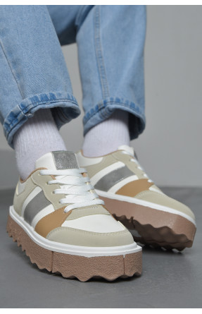 Кросівки жіночі біло-коричневого кольору на шнурівці L579-2 170681C