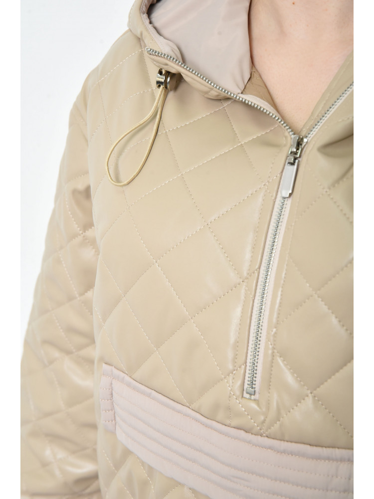Куртка-анорак женская демисезонная полубатальная из экокожи бежевого цвета 3517 170779C
