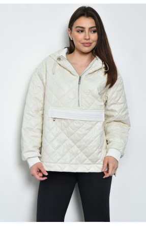 Куртка-анорак женская демисезонная полубатальная из экокожи белого цвета 3517 170783C