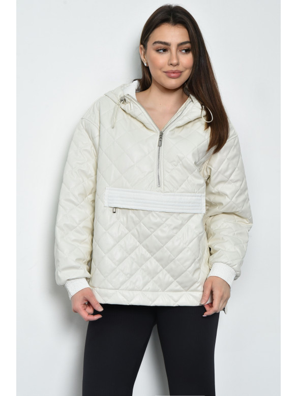 Куртка-анорак жіноча демісезонна напівбатальна з екошкіри білого кольору 3517 170783C