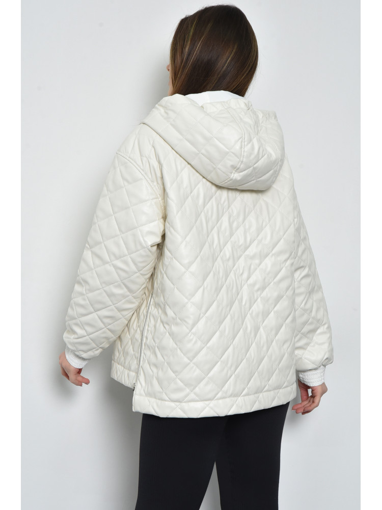 Куртка-анорак женская демисезонная полубатальная из экокожи белого цвета 3517 170783C