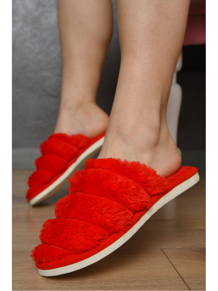 Тапочки домашние женские меховые  красного цвета М-304 171177C