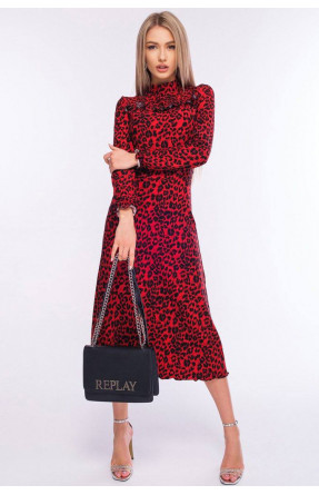 Платье женское красного цвета с леопардовым принтом 2176 171348C