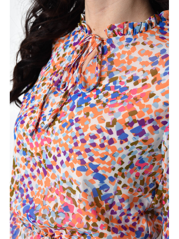 Платье женское шифоновое персикового цвета с разноцветными узорами 2008 171446C