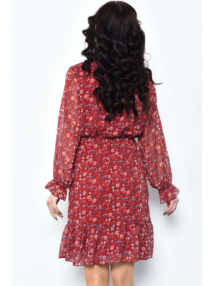 Платье женское шифоновое красного цвета в цветочек 171487C