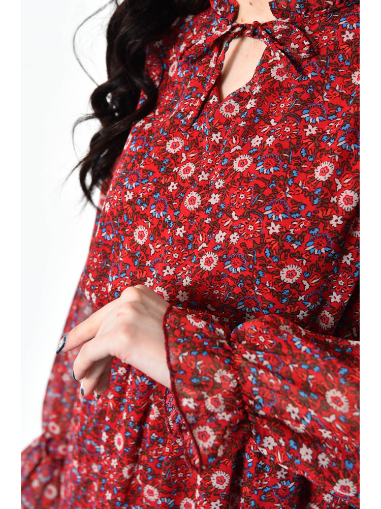 Платье женское шифоновое красного цвета в цветочек 171487C